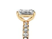 Emerald Cut Pavé Solitaire Engagement Ring Setting | Shared Prong Band | Yellow Gold