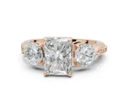 Radiant Cut Three Stone Engagement Ring Setting | Tapered Pave Band | Rose Gold
