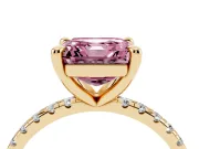 Asscher Cut Petite Pavé Solitaire Engagement Ring Setting for a Fancy Pink Lab-Grown Diamond | Slim Band | Yellow Gold