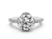 Round Floral Pavé Engagement Ring Setting | Petal Accents | Platinum