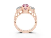 Cushion Cut Three Stone Engagement Ring Setting for a Fancy Pink Lab-Grown Diamond | Beaded Shoulders | Rose Gold