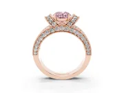 Oval Vintage Milgrain Pave Engagement Ring Setting for a Fancy Pink Lab-Grown Diamond | Crescent Side Rows | Rose Gold