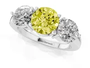 Round Three Stone Engagement Ring Setting for a Fancy Yellow Lab-Grown Diamond | Large Round Side Stones | Platinum