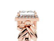 Princess Cut Floral Halo Engagement Ring Setting | Leaf Shoulders | Rose Gold