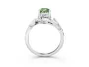 Fancy Green Pear Cut Diamond Solitaire Twist Engagement Ring Set in Silver with Pavé Leaf Accents