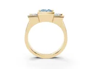 Oval Channel-Set Three Stone Engagement Ring Setting for a Fancy Blue Lab-Grown Diamond | Wide Flat Band | Yellow Gold
