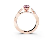 Fancy Pink Emerald Cut Diamond Floral Vine Solitaire Engagement Ring Set in Rose gold with Marquise Leaves