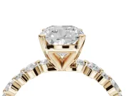 Cushion Cut Pavé Solitaire Engagement Ring Setting | Alternating Accents | Yellow Gold