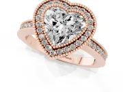 Heart Cut Diamond Round Halo Ring Set in Rose gold with Pavé Band