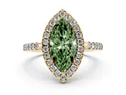 Marquise Pave Halo Engagement Ring Setting for a Fancy Green Lab-Grown Diamond | Pave Band | Yellow Gold