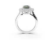 Radiant Cut Double Halo Engagement Ring Setting for a Fancy Green Lab-Grown Diamond | Pave Shoulders | White Gold