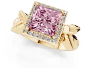 Princess Cut Floral Halo Engagement Ring Setting for a Fancy Pink Lab-Grown Diamond | Yellow Gold