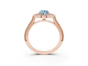 Fancy Blue Pear Cut Diamond Halo Milgrain Pavé Ring Set in Rose gold with Prong Setting