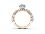 Cushion Cut Side Stone Engagement Ring Setting for a Fancy Blue Lab-Grown Diamond | Scalloped Prong Accents | Rose Gold