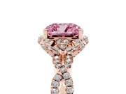 Cushion Cut Milgrain Halo Engagement Ring Setting for a Fancy Pink Lab-Grown Diamond | Graduated Shoulders | Rose Gold