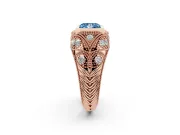 Fancy Blue Princess Cut Diamond Bezel Ring Set in Rose gold with Milgrain Accent Band