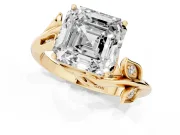 Asscher Cut Twisted Bypass Engagement Ring Setting | Accented Leaves | Yellow Gold