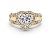 Heart-Shaped Halo Engagement Ring Setting | Two-Row Pave Split Shank | Yellow Gold