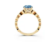 Fancy Blue Round Cut Diamond Solitaire Ring Set in Yellow gold with Infinity Twist Pavé Band