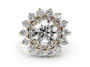 Round Floral Double Halo Engagement Ring Setting | Plain Band | Yellow Gold