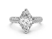 Marquise Three Row Pave Solitaire Engagement Ring Setting | Double Claw Prongs | Platinum