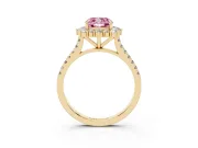 Cushion Cut Scalloped Halo Engagement Ring Setting for a Fancy Pink Lab-Grown Diamond | Single Row Pave | Yellow Gold