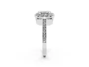 Emerald Cut Floral Halo Engagement Ring Setting | Large Round Accents | Sterling Silver