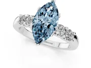 Fancy Blue Marquise Cut Diamond Five-Stone Prong Set Engagement Ring Set in Silver with Channel Band