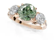 Round Three Stone Engagement Ring Setting for a Fancy Green Lab-Grown Diamond | Tapered Pave Band | Rose Gold