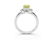 Fancy Yellow Three-Stone Oval Cut Diamond Ring Set in Platinum with Prong Setting and Plain Band