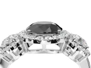 Round Three Stone Halo Engagement Ring Setting for a Black Center | Haloed Side Stones | White Gold