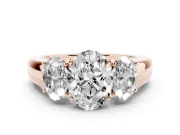 Oval Three Stone Engagement Ring Setting | Touching Side Stones | Rose Gold