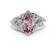 Fancy Pink Marquise Cut Diamond Halo Ring Set in Silver with Marquise and Pavé Band in Prong Setting