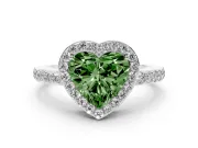 Fancy Green Heart Cut Diamond Halo Ring Set in White gold with Pavé-Setting Band and Open Prong Center