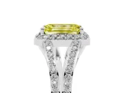 Emerald Cut Halo Engagement Ring Setting for a Fancy Yellow Lab-Grown Diamond | V-Split Pavé Band | Sterling Silver