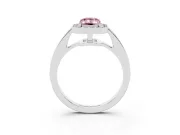 Fancy Pink Emerald Cut Diamond Halo Pavé Engagement Ring Set in White gold with Bezel Setting