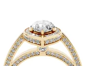 Marquise Sectioned Halo Engagement Ring Setting | Pavé Gallery and Band | Yellow Gold