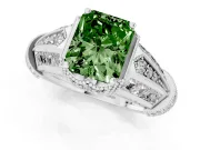 Fancy Green Radiant Cut Diamond Vintage-Inspired Milgrain Ring Set in Silver with Accent Split Shank