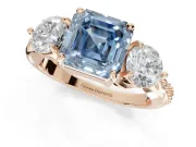 Asscher Cut Three Stone Engagement Ring Setting for a Fancy Blue Lab-Grown Diamond | Tapered Pave Band | Rose Gold