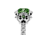 Fancy Green Cushion Cut Diamond Halo Pavé Band Ring Set in Platinum with Prong-Held Center