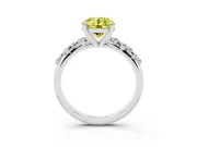 Fancy Yellow Round Cut Diamond Solitaire Vine Band Ring Set in White gold with Round Accents and Prong Setting