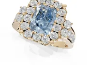 Radiant Cut Halo Engagement Ring Setting for a Fancy Blue Lab-Grown Diamond | Graduated Channel Band | Yellow Gold