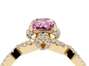 Radiant Cut Milgrain Halo Engagement Ring Setting for a Fancy Pink Lab-Grown Diamond | Graduated Shoulders | Yellow Gold
