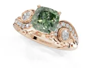Cushion Cut Swirl Engagement Ring Setting for a Fancy Green Lab-Grown Diamond | Rose Gold