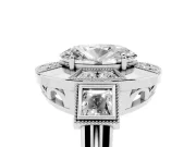 Oval Cut Diamond Milgrain Halo Ring Set in Silver with Split Shank