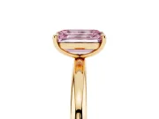 Fancy Pink Emerald Cut Diamond Solitaire Ring Set in Yellow gold with Prong Setting on a Polished Plain Band