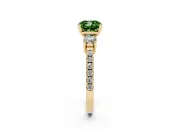 Fancy Green Three-Stone Cushion Cut Diamond Pavé Band Ring Set in Yellow gold with Prong Setting