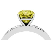Fancy Yellow Radiant Cut Diamond Solitaire Ring Set in Silver with Channel-Set Baguette Band and Prong Setting