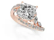 Princess Cut Bypass Pavé Engagement Ring Setting | Marquise Accents | Rose Gold