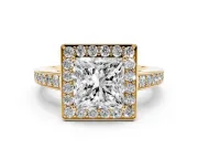 Princess Cut Framed Halo Engagement Ring Setting | Graduated Pavé Band | Yellow Gold